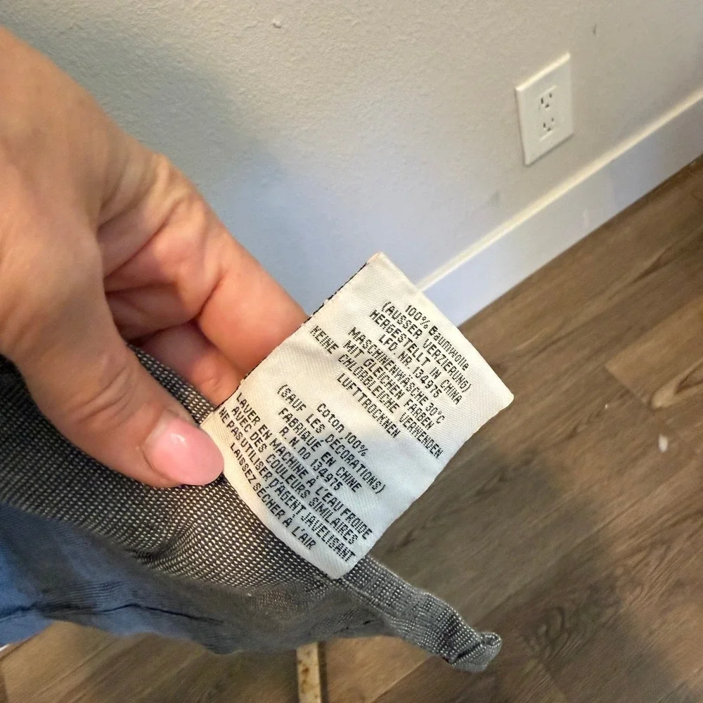 Pampered Chef Grey Chambray Cotton Apron with Pockets‎ and Teal Ties Logo